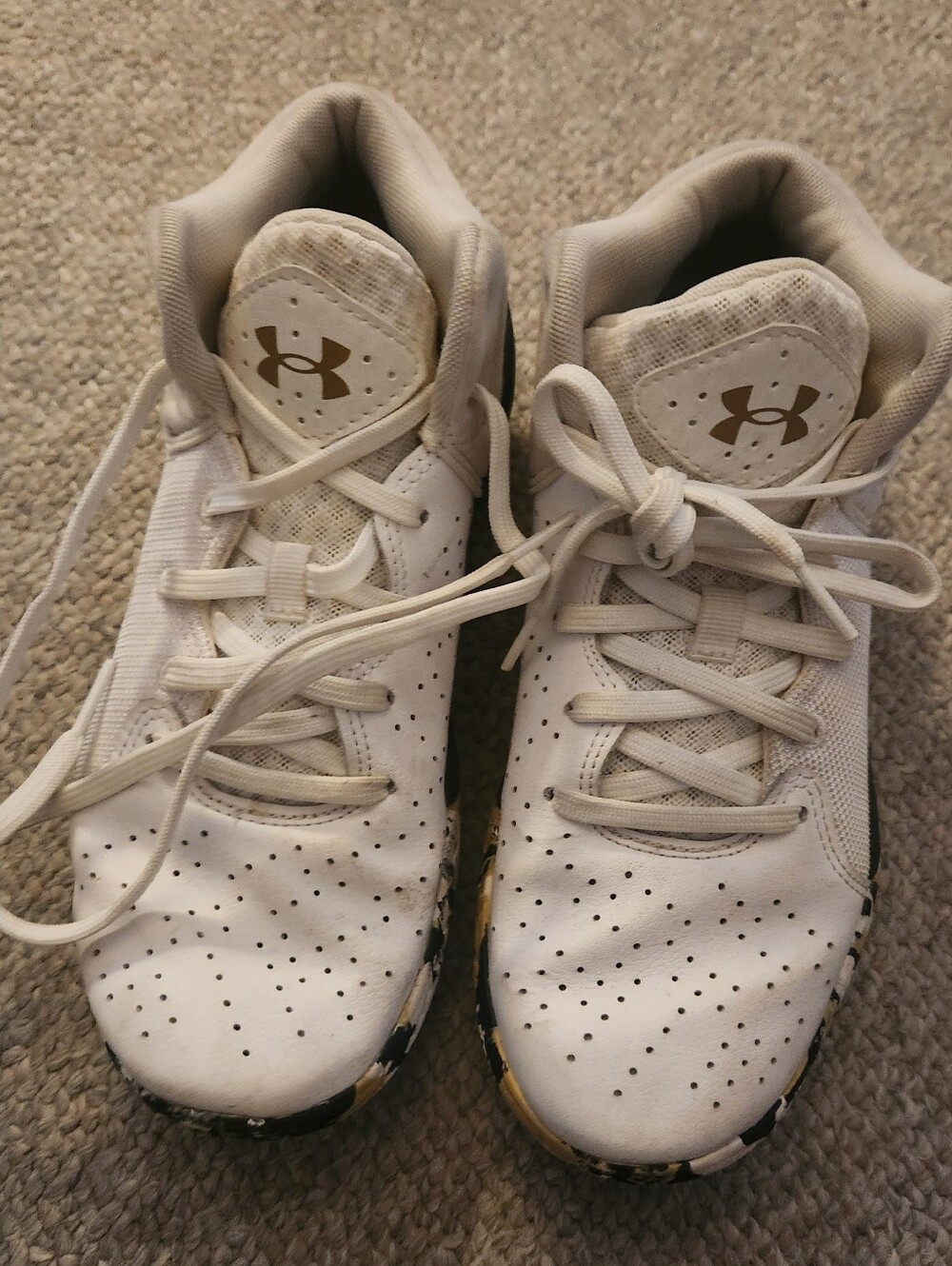 Under Armour Kids White Sneakers with Gold Logo